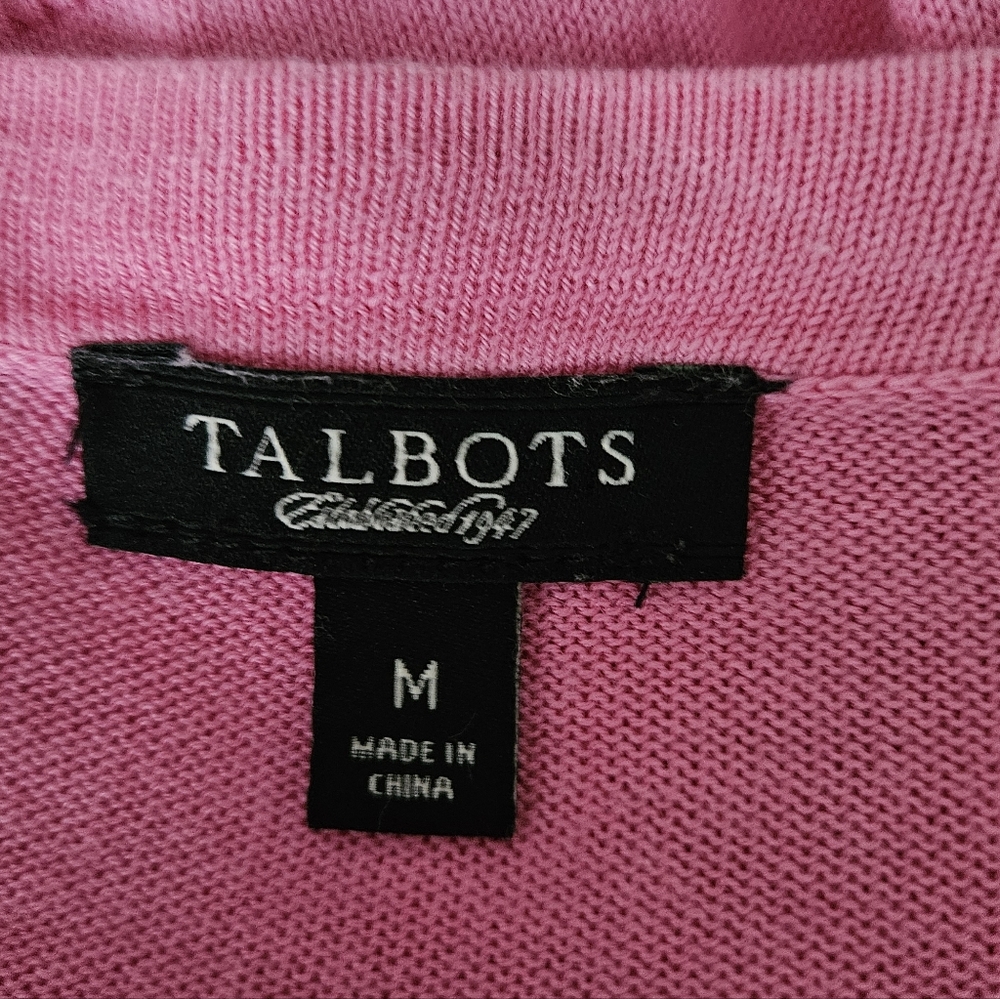 TALBOTS Pink Ruffle Front Gold Button Knit Cardigan | SZ M - Picture 6 of 7